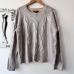 Simply Vera Vera Wang Metallic Silver Women's Cable Knit Pullover Tan Sweater L
